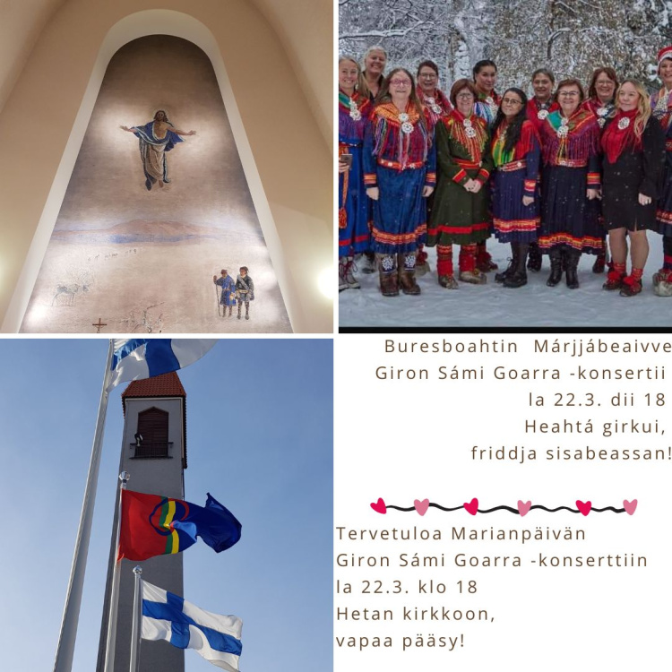 Buresboahtin Márjjábeaivve Giron Sámi Goarra -konsertii la 22.3. dii 18 Heahtá girkui ilmoitus