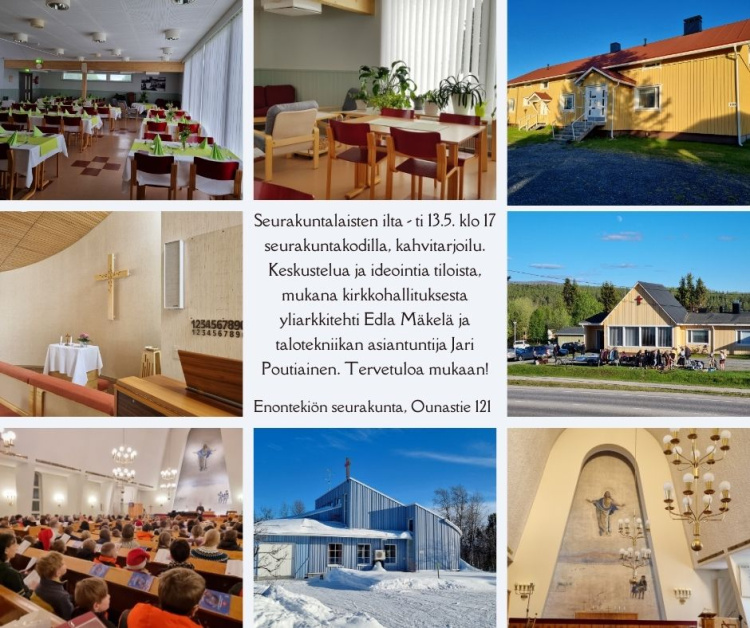 Seurakuntalaisten ilta: Keskustelua ja ideointia tiloista, mukana kirkkohallituksesta yliarkkitehti Edla Mäkelä ja talotekniikan asiantuntija Jari Poutiainen ilmoitus