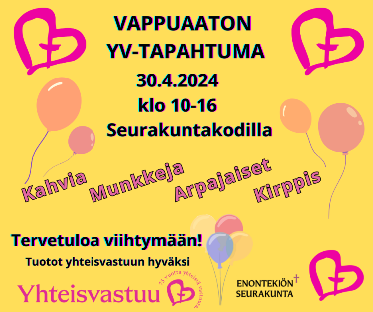 Vappuaaton YV-tapahtuma klo 10-16 seurakuntakodilla vappuaatto